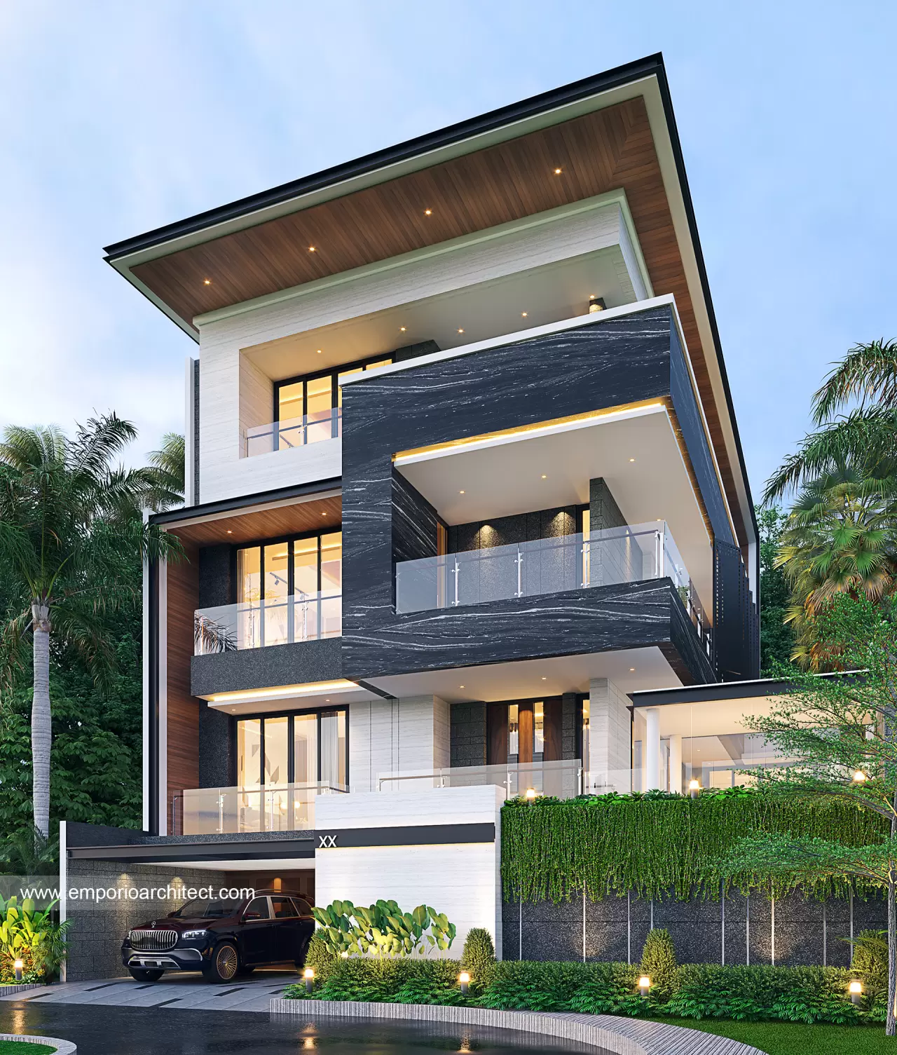 Desain Tampak Depan 2 Rumah Modern 4 Lantai Bapak Kasim di Jakarta 22629