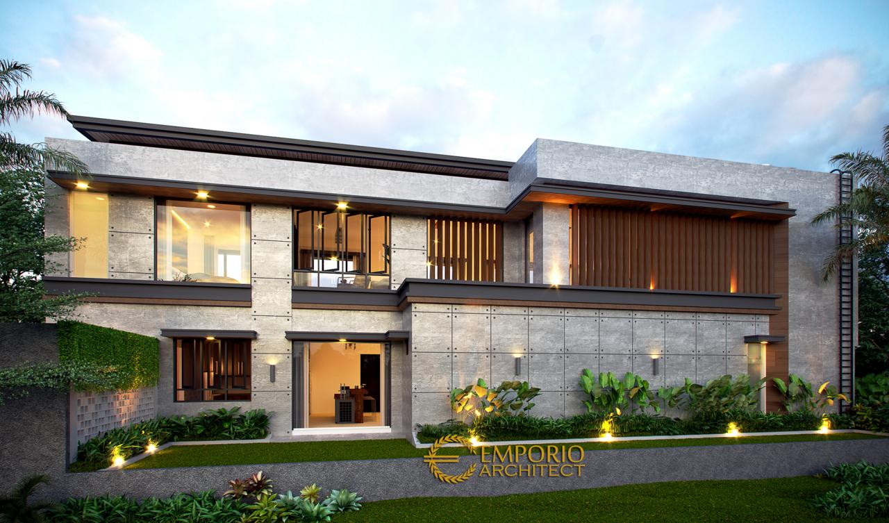 Desain Tampak Belakang Rumah Modern Industrial 2 Lantai Ibu Wijaya di Yogyakarta 2