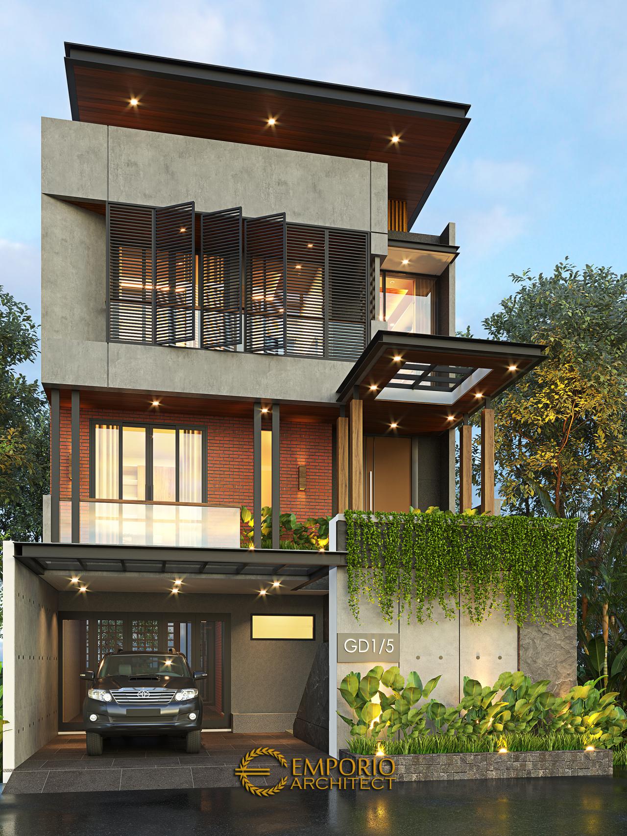 Desain Tampak Depan 2 Rumah Modern Industrial 3 Lantai Bapak Fadil di Tangerang Selatan, Banten 2