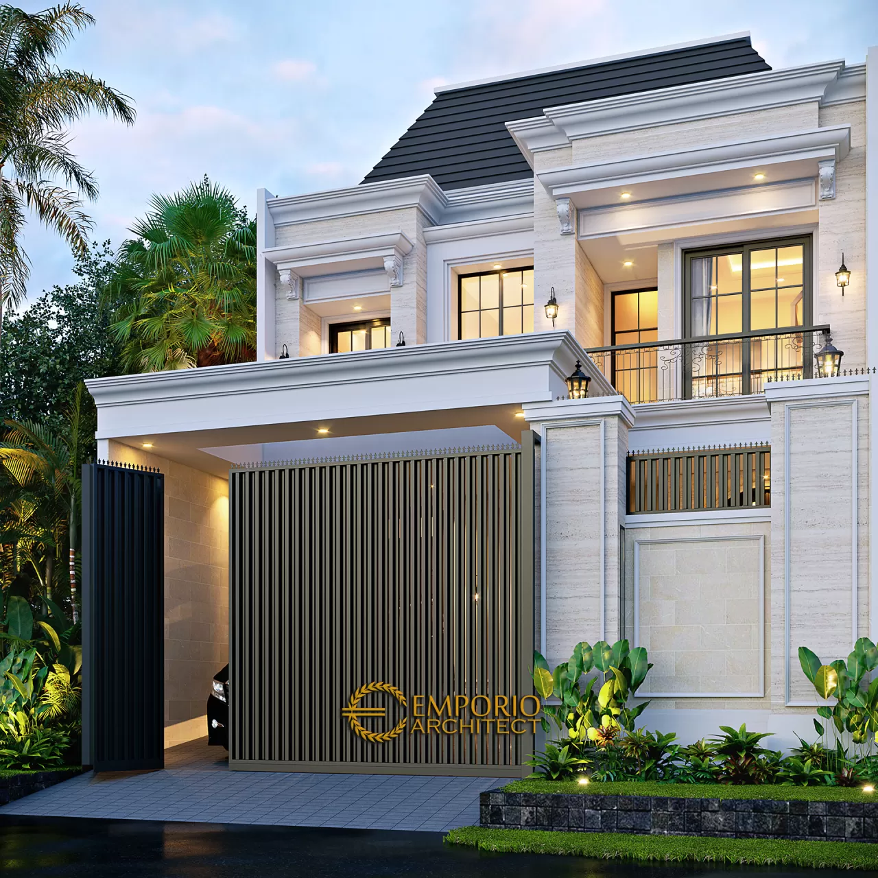 Desain Tampak Depan Dengan Pagar Rumah Modern Klasik 2 Lantai Ibu Zerli di Jakarta 19301