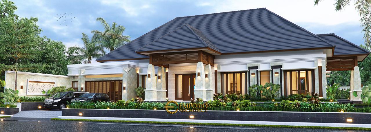 Desain Rumah Villa Bali 1 Lantai Ibu Asih di Pangkalan Bun, Kalimantan Tengah - Tampak Depan 1