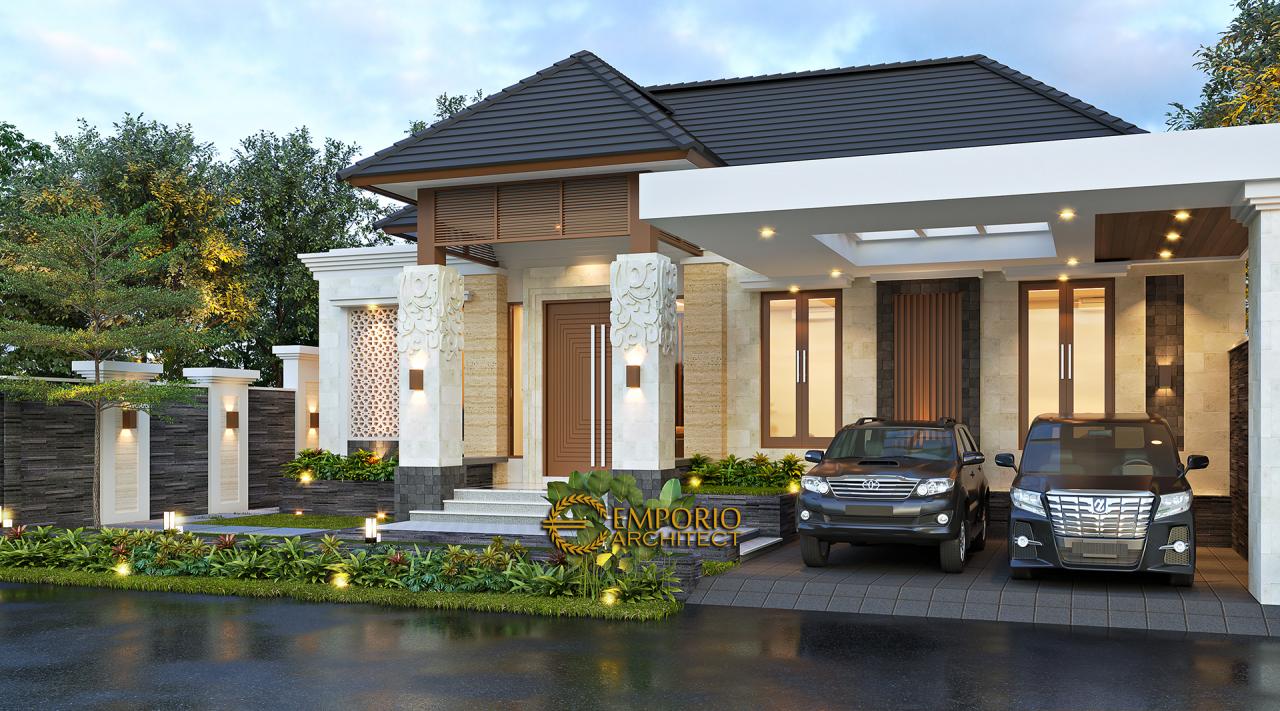 Desain Tampak Depan Tanpa Pagar 2 Rumah Villa Bali 1 Lantai Ibu Dewi di Purwakarta 2