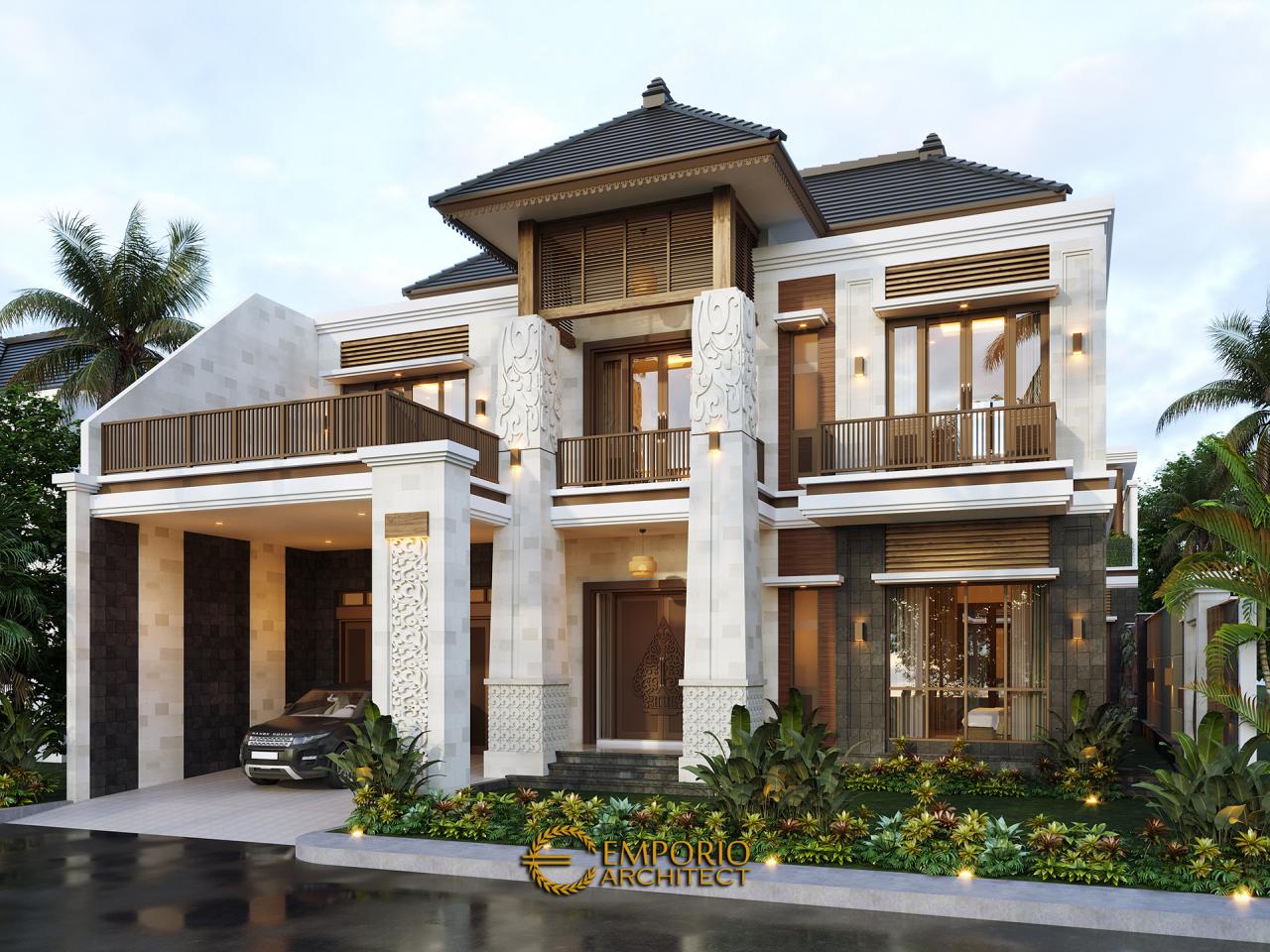 Desain Tampak Depan Tanpa Pagar 2 Rumah Villa Bali 2 Lantai Bapak Era Johny di Surakarta, Jawa Tengah 2