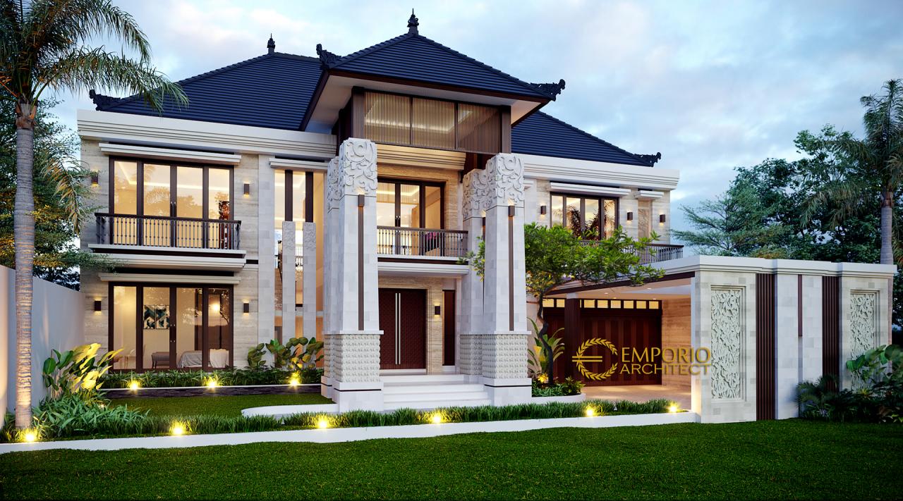 Desain Rumah Villa Bali 2 Lantai Ibu Widi di Bandung, Jawa Barat - Tampak Depan 1