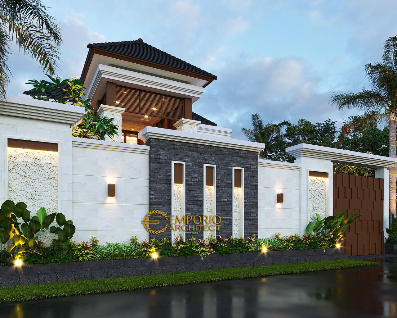 Desain Tampak Depan Dengan Pagar Rumah Villa Bali 2 Lantai Bapak Daniel di Gorontalo 3