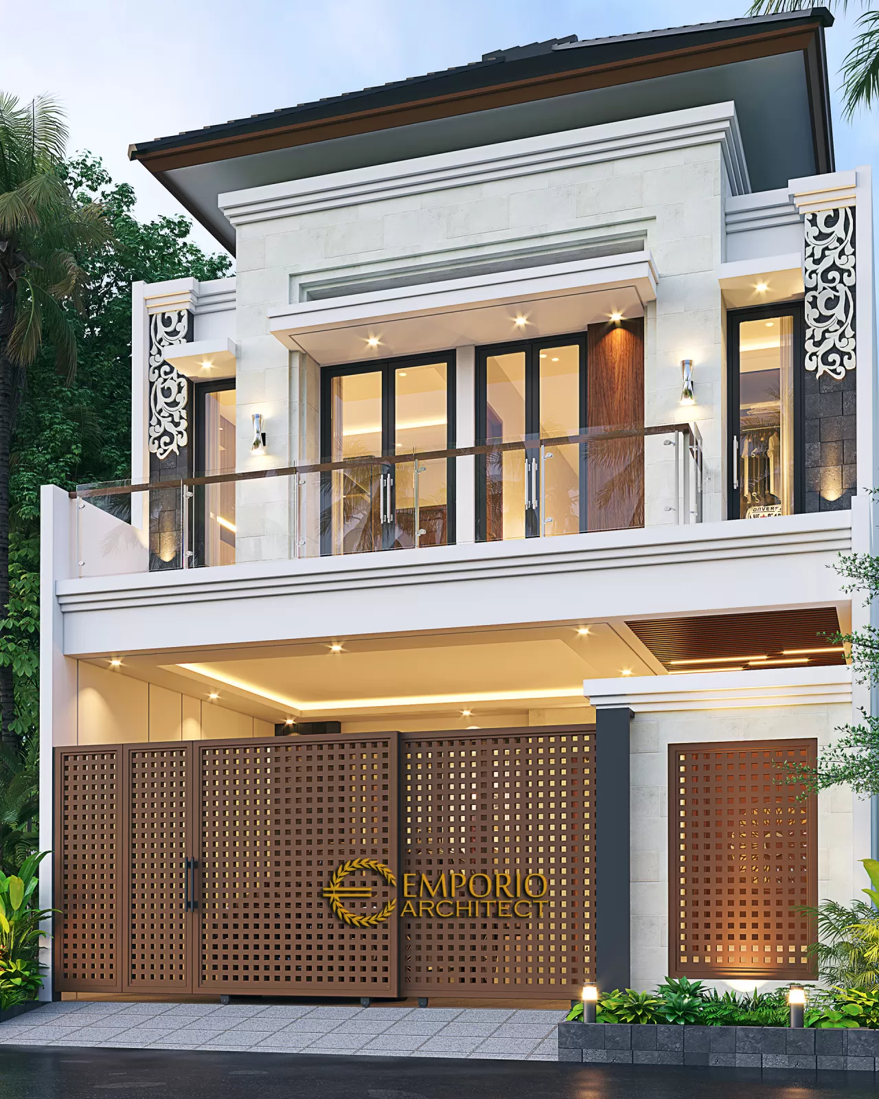 Desain Tampak Depan Dengan Pagar Rumah Villa Bali 2.5 Lantai Bapak Prana di Bekasi 22650