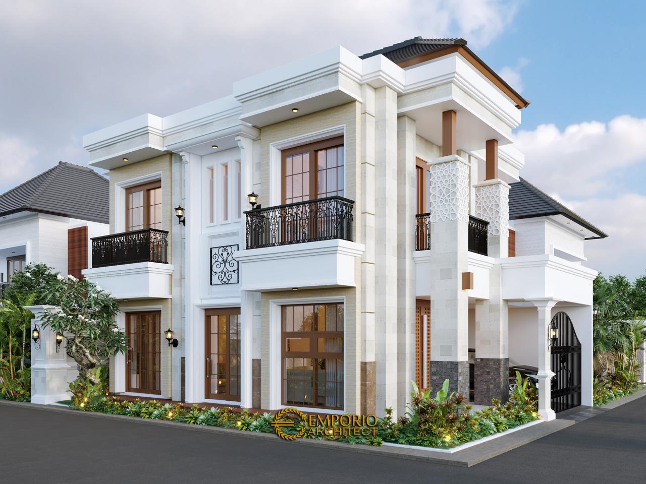 Desain Tampak Samping Rumah Villa Bali Classic 2 Lantai Bapak Toni di Batam 3