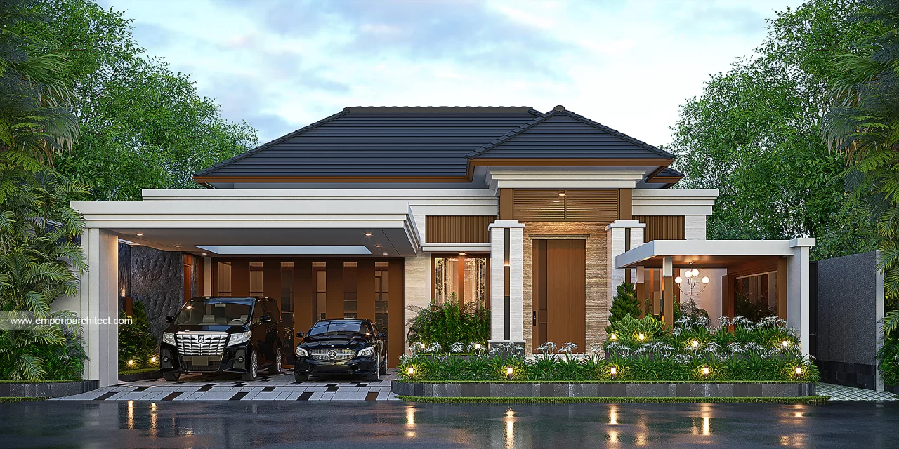Desain Tampak Depan 2 Rumah Villa Bali Modern 1 Lantai Bapak A di Cilacap, Jawa Tengah 45547