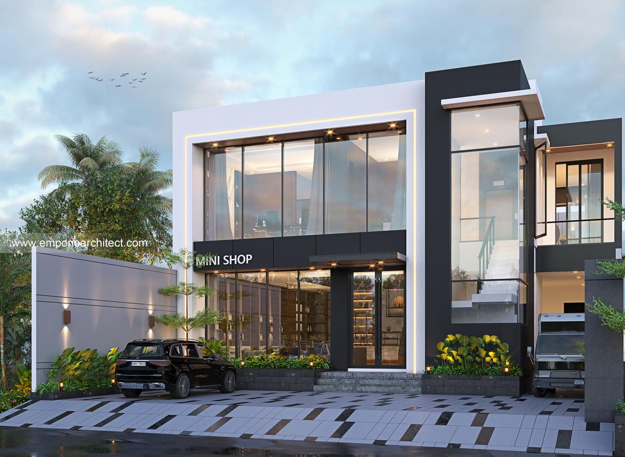Desain Toko dan Kantor Modern 2 Lantai Bapak GLN 1445 di Buli, Maluku Utara