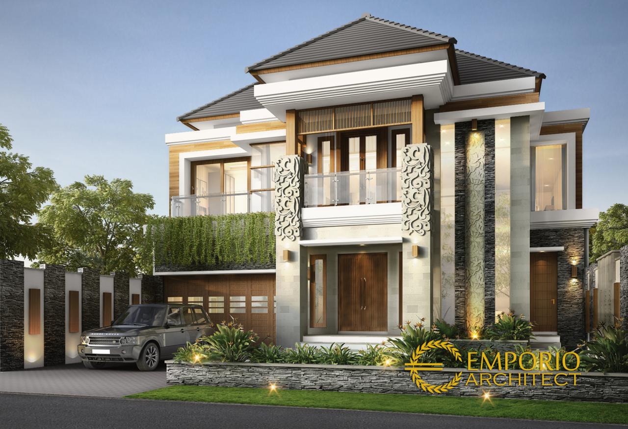 Desain Tampak Depan Rumah Villa Bali 2 Lantai Ibu Dewi di Bandung 1