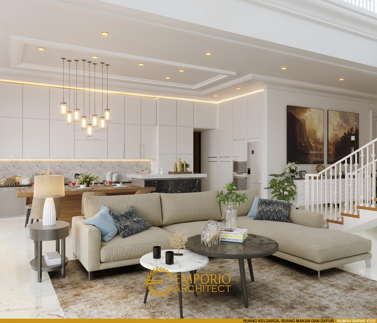 Desain Ruang Keluarga, Ruang Makan dan Dapur Rumah Classic 2 Lantai Bapak Yogi di Bandung, Jawa Barat 4