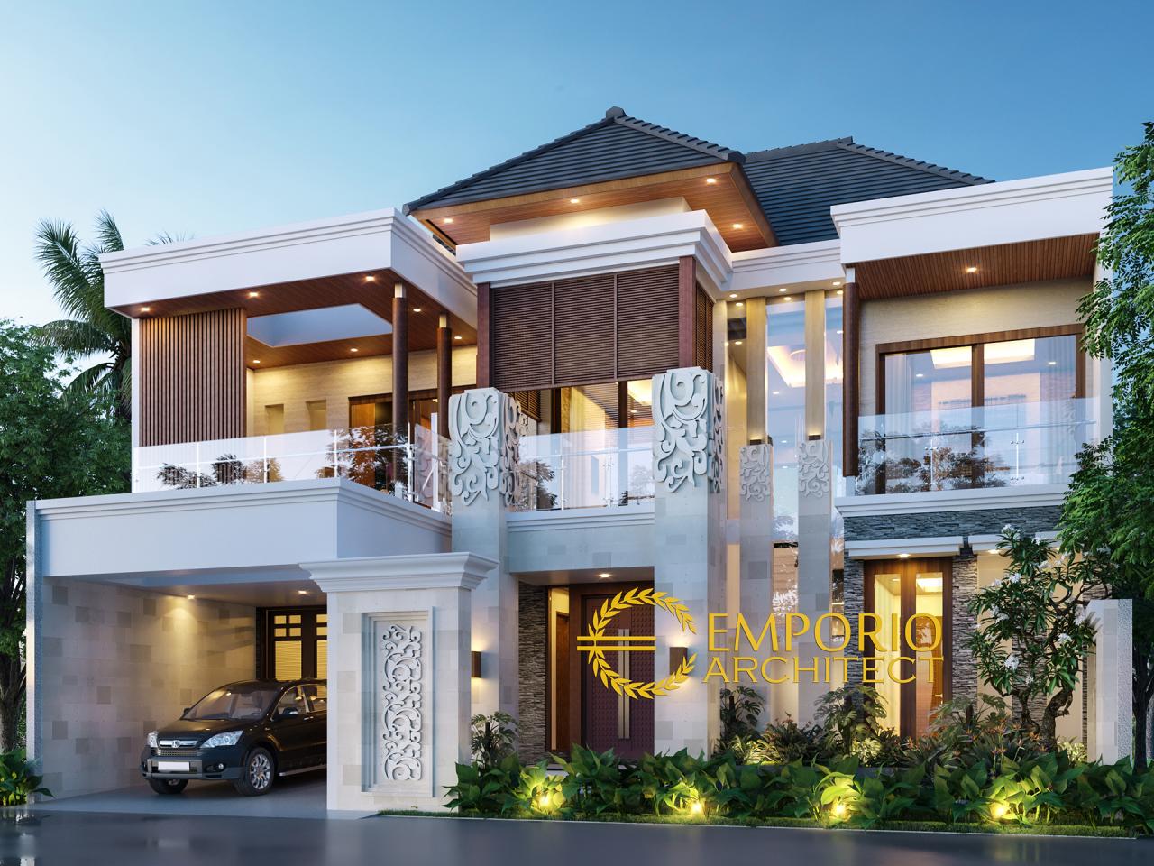 Desain Tampak Depan Rumah Villa Bali 2 Lantai Bapak Warsa di Bandung 1