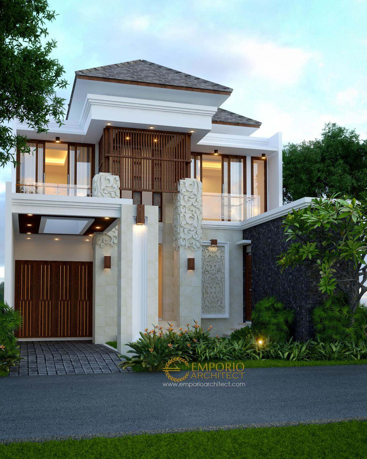 Desain Tampak Depan Rumah Villa Bali 2 Lantai Beverly Park Type C2 di Batam 1
