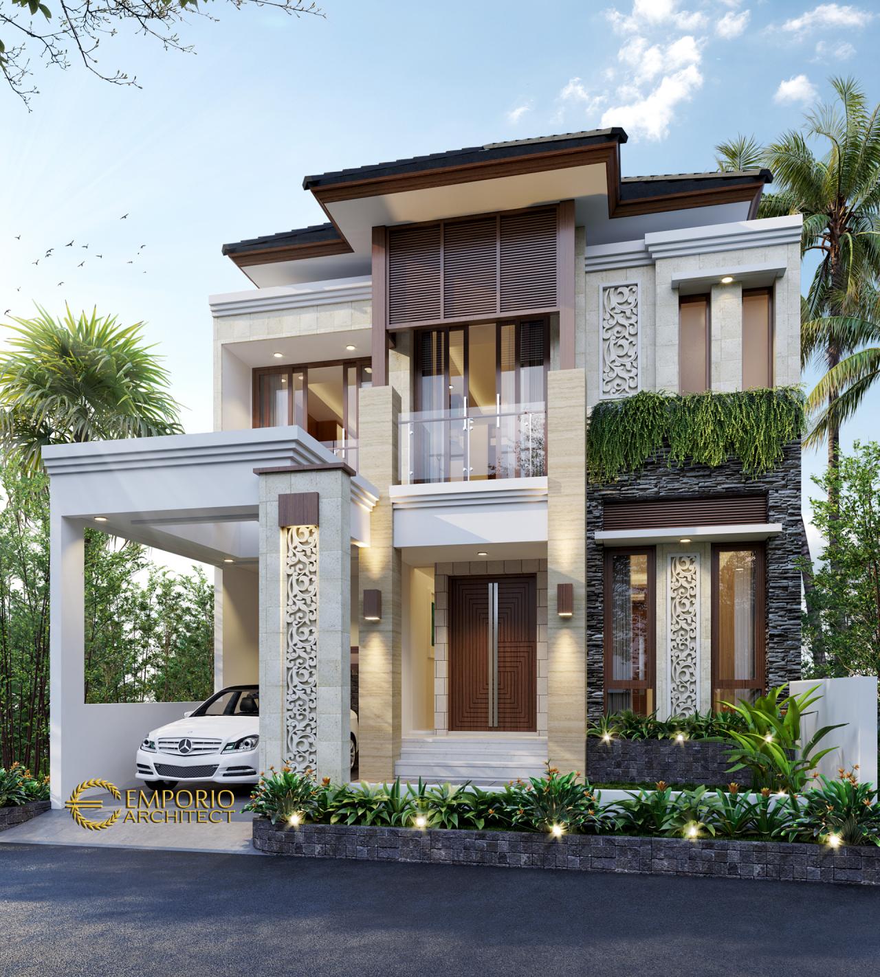 Desain Tampak Depan Rumah Villa Bali 2 Lantai Bapak Indra di Bintaro, Tangerang Selatan, Banten 1