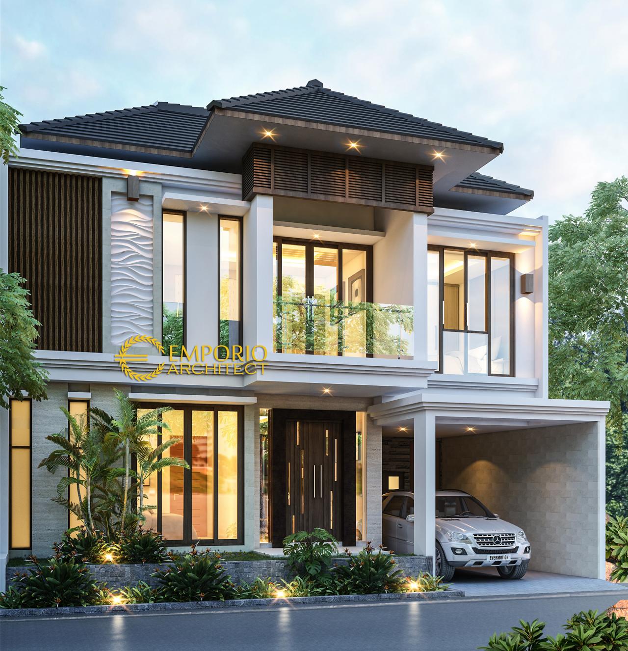 Desain Tampak Depan Rumah Villa Bali 2 Lantai Bapak Rico di Bogor 1