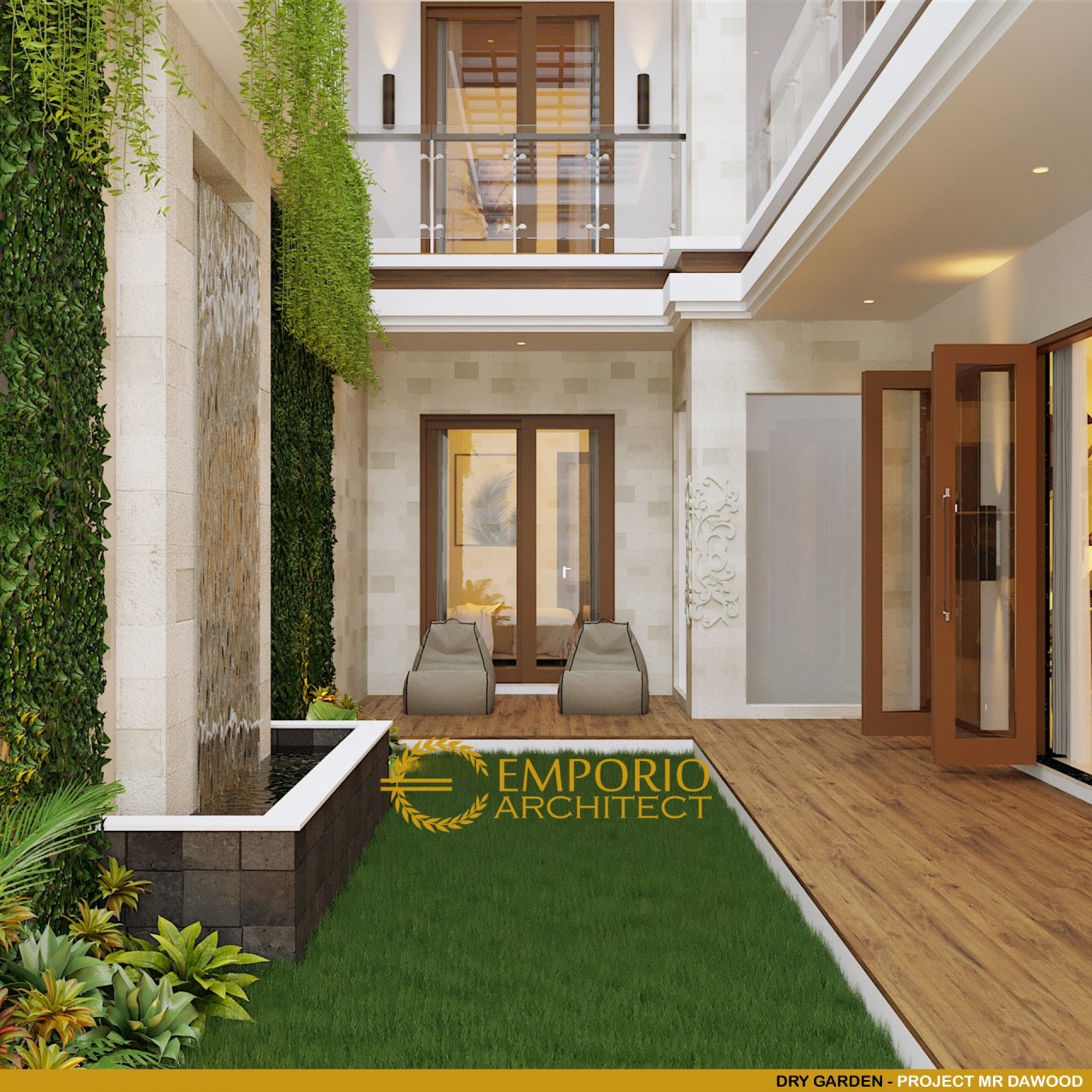 Desain Dry Garden Rumah Villa Bali 2 Lantai Mr. Dawood di Brunei Darussalam 4
