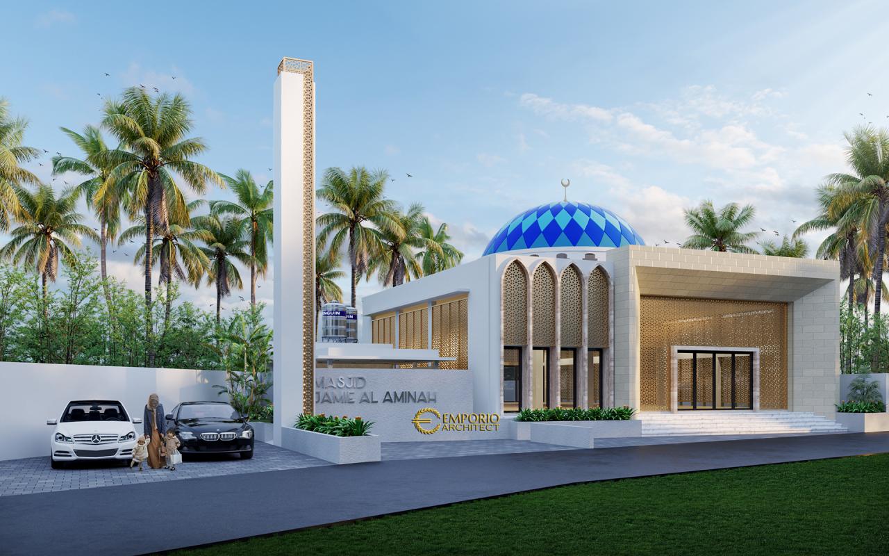 Desain Tampak Depan 2 Masjid Modern 1 Lantai Jamie Al Minah di Cikarang, Bekasi, Jawa Barat 2