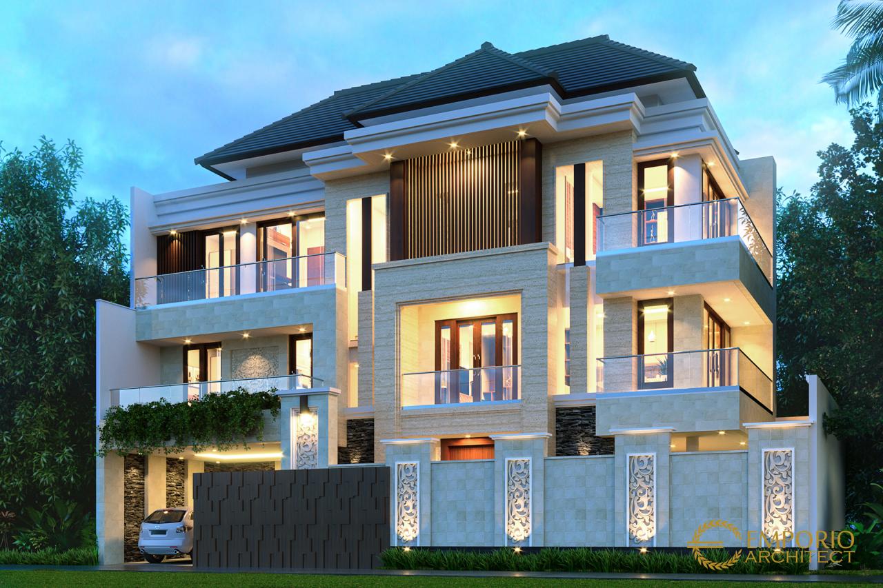 Desain Tampak Depan Dengan Pagar Rumah Villa Bali 3 Lantai Bapak Erwan di Denpasar, Bali 2