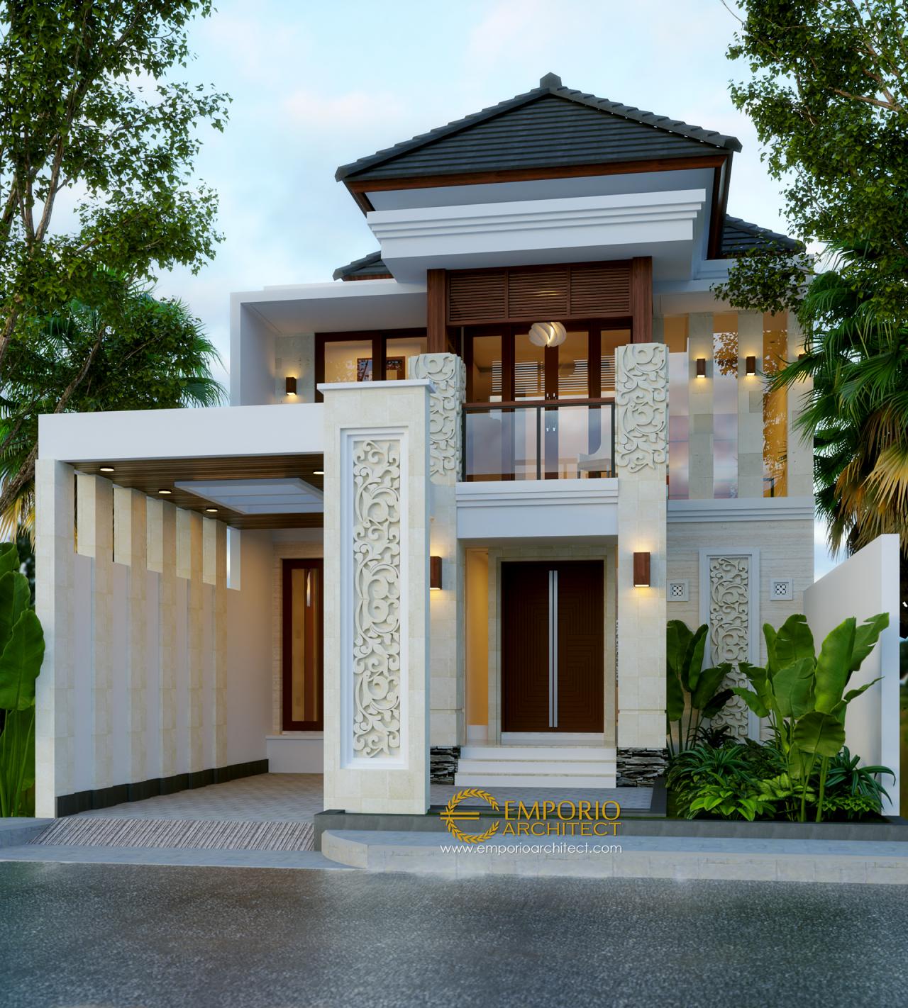 Desain Tampak Depan Rumah Villa Bali 2 Lantai Ibu dr. Dita di Denpasar, Bali 1