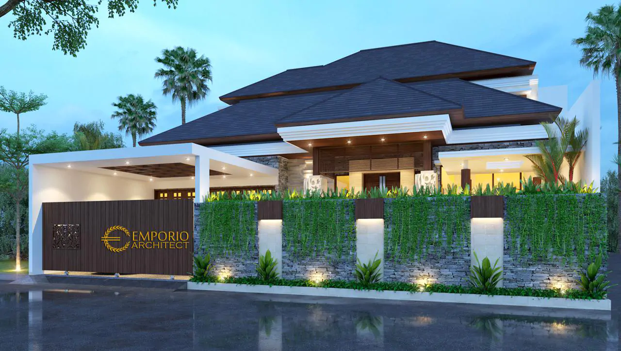 Desain Tampak Depan Dengan Pagar Rumah Villa Bali 2 Lantai Bapak Doni di Bogor 10885