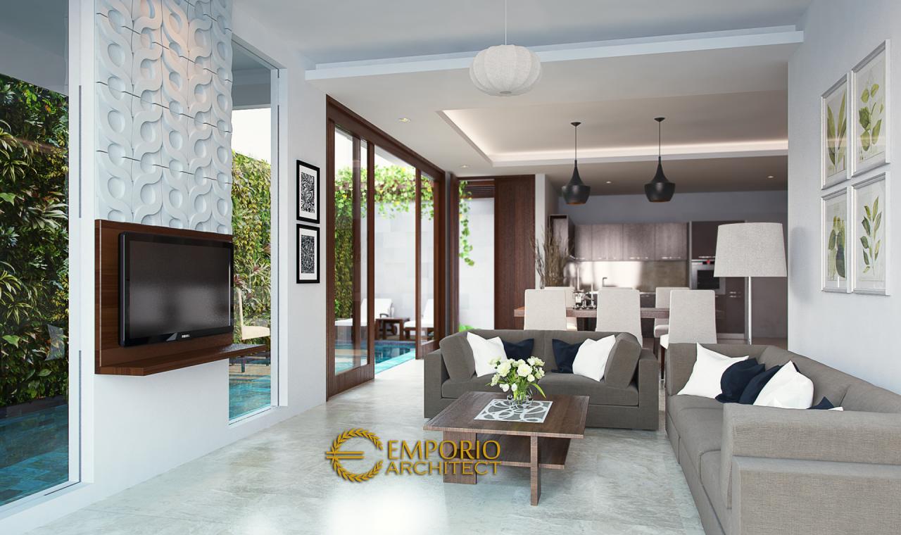 Desain Ruang Keluarga dan Ruang Makan Rumah Villa Bali 2 Lantai Ibu Anggi di Cirebon 3