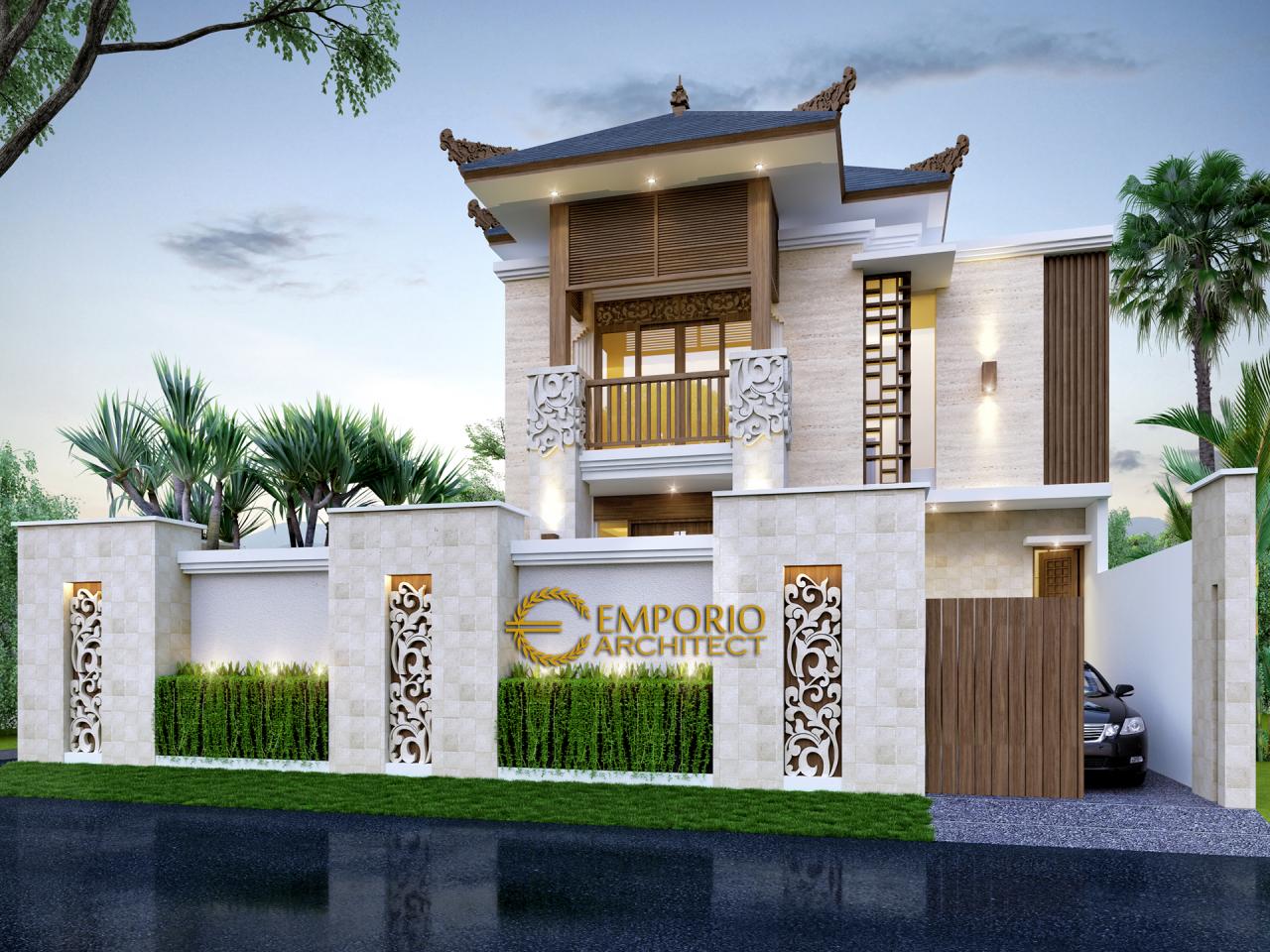 Desain Tampak Depan Dengan Pagar Rumah Villa Bali 2 Lantai Ibu Fitri di Bandung 2