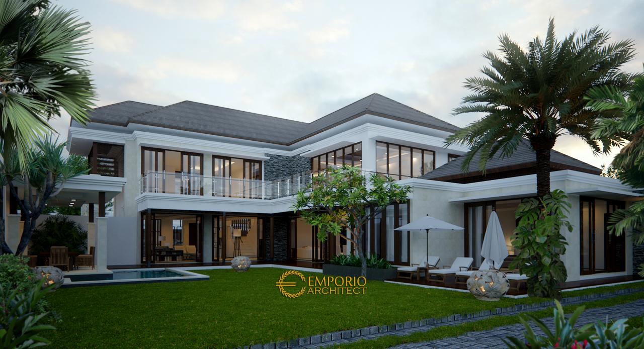 Desain Tampak Belakang Rumah Hook Villa Bali 2 Lantai Ibu Rina II di Cibubur, Jakarta 2
