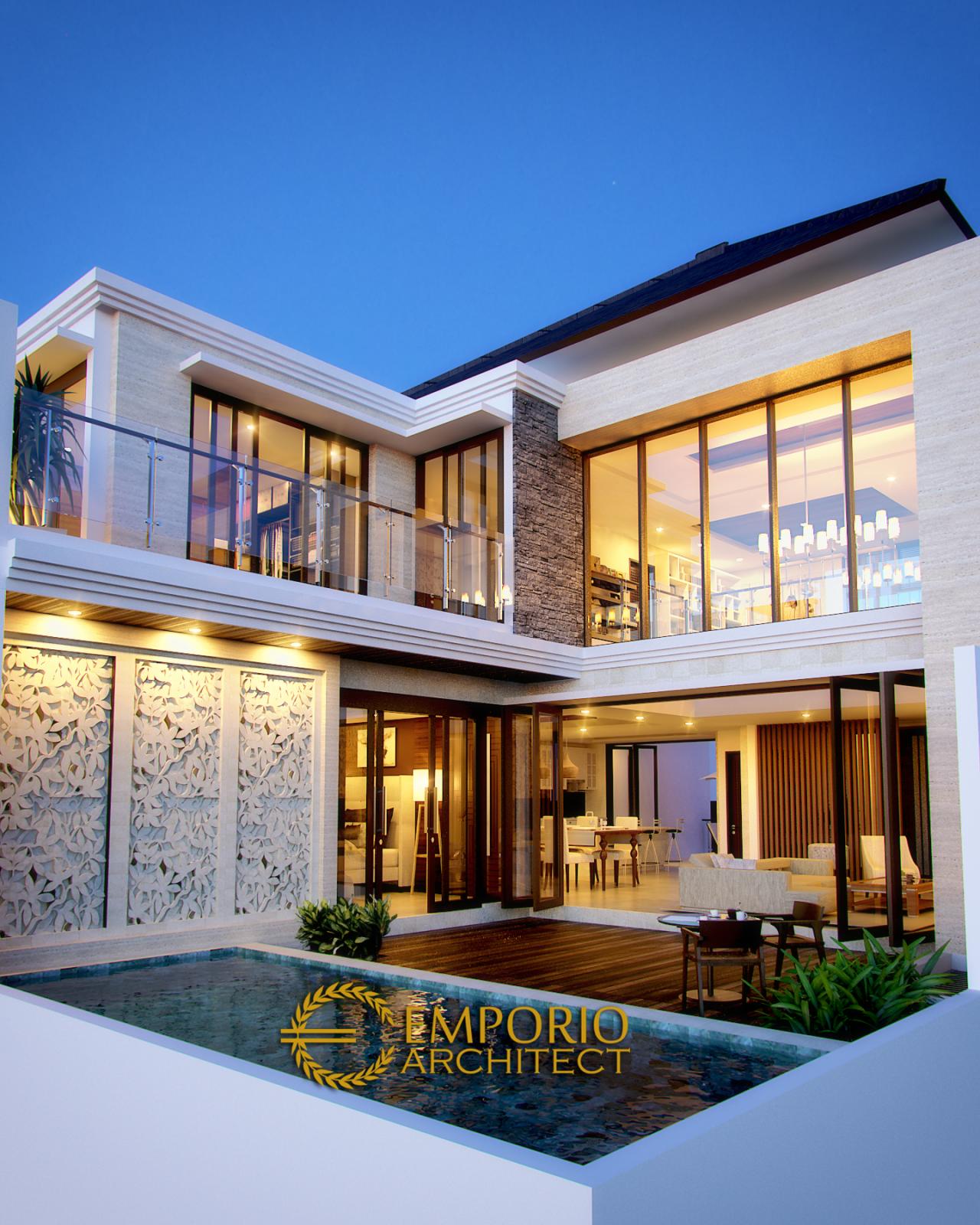 Desain Tampak Belakang Rumah Villa Bali 3 Lantai Ibu Yunita di Cibubur, Jakarta 2