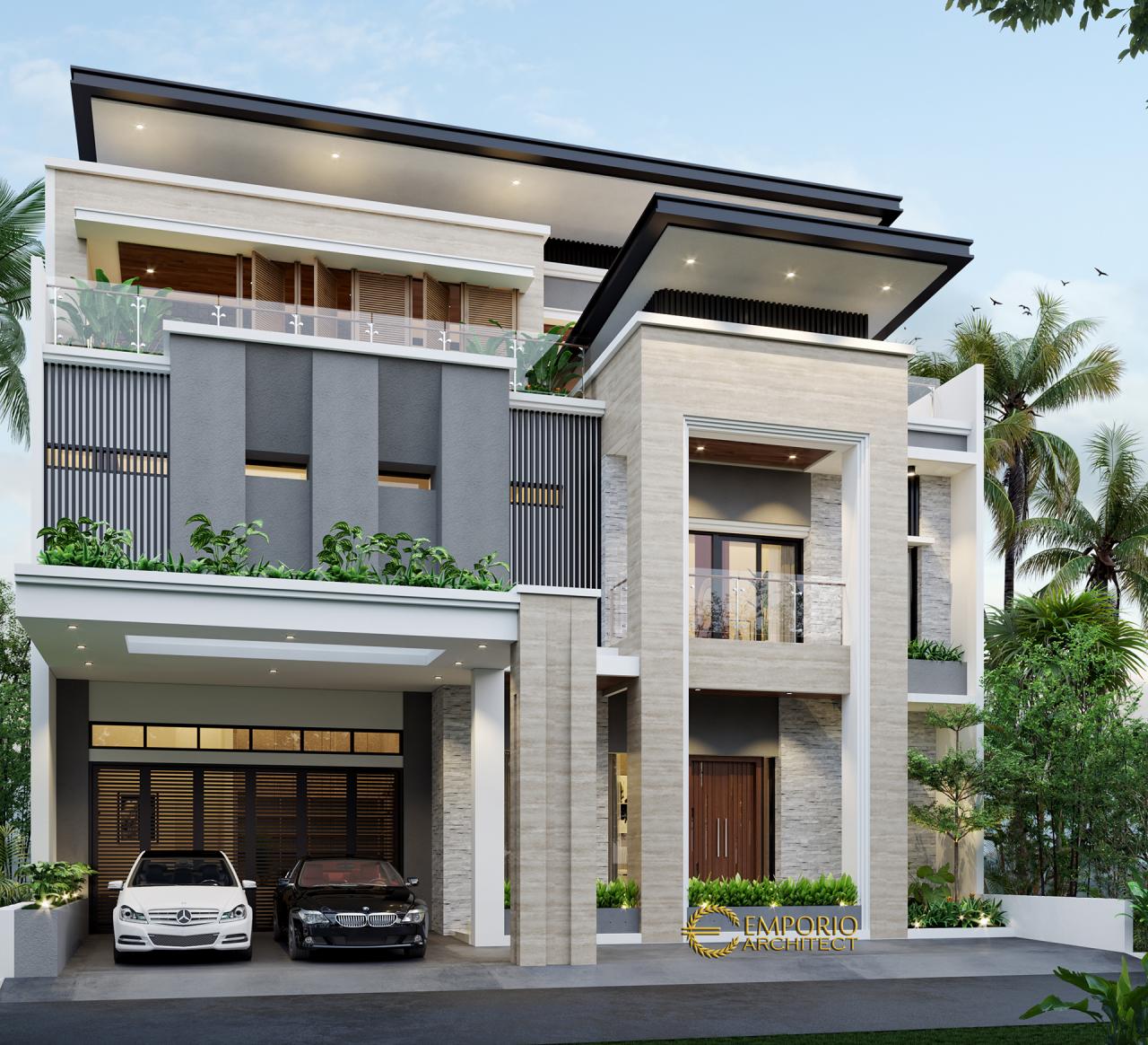 Desain Tampak Depan 1 Rumah Modern 2 Lantai Bapak Frangky di Jakarta 1