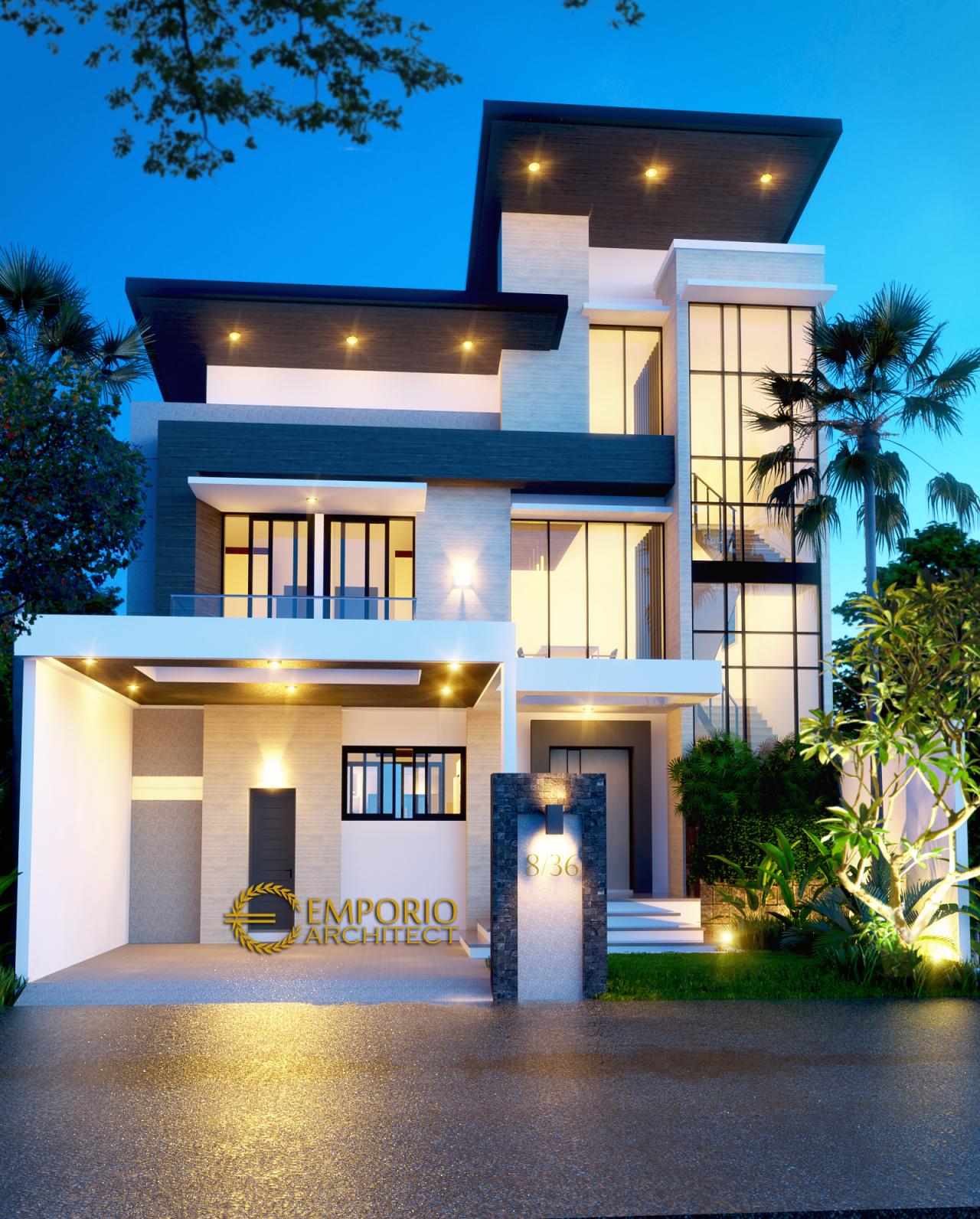 Desain Tampak Depan Rumah Modern 3 Lantai Bapak Terry di Jakarta 1