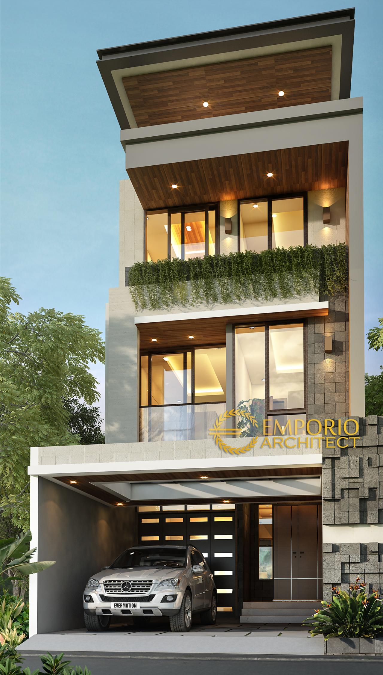 Desain Tampak Depan Rumah Modern 3 Lantai Bapak Yonatan di Jakarta 1