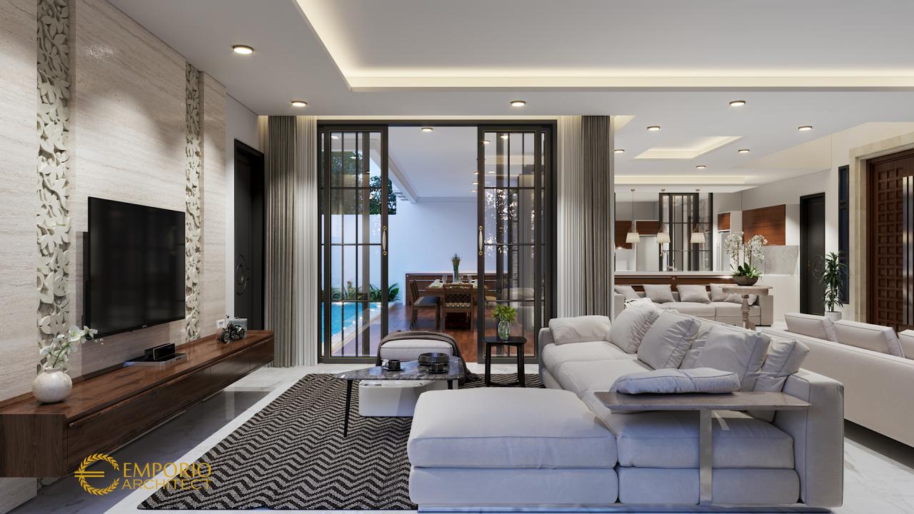 Desain Ruang Keluarga Rumah Hook Classic Tropis 2 Lantai Ibu Indah di Jakarta 4