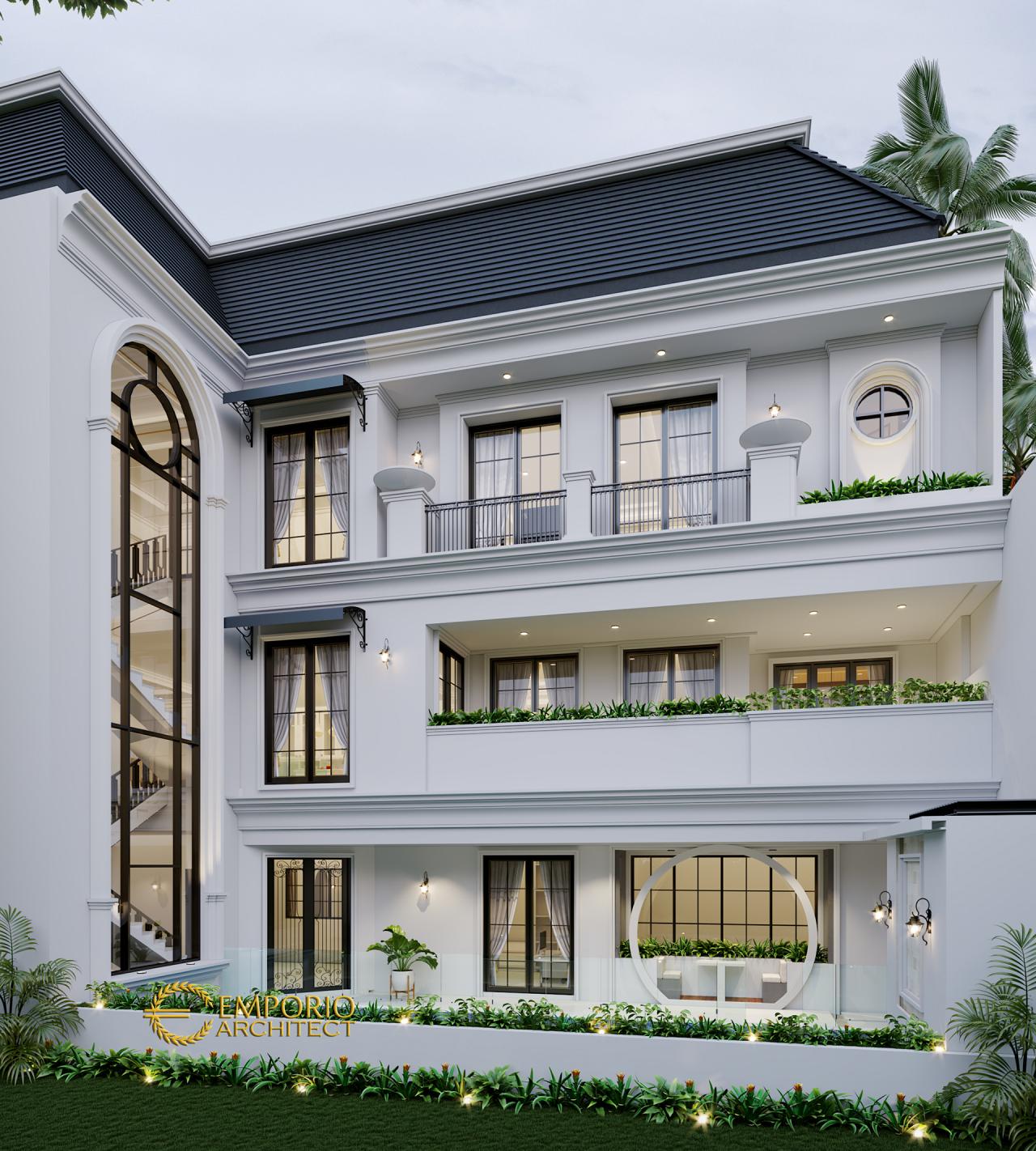 Desain Tampak Belakang Rumah Mediteran 3 Lantai Ibu Widyana di Jakarta 2