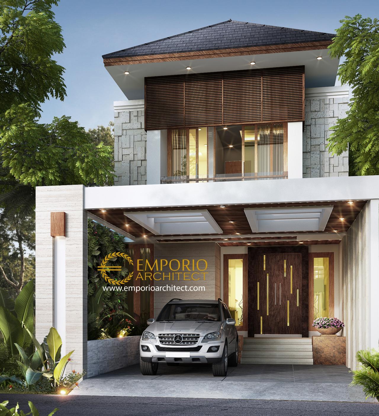 Desain Tampak Depan Rumah Villa Bali 2 Lantai Ibu Wulan di Jakarta 1