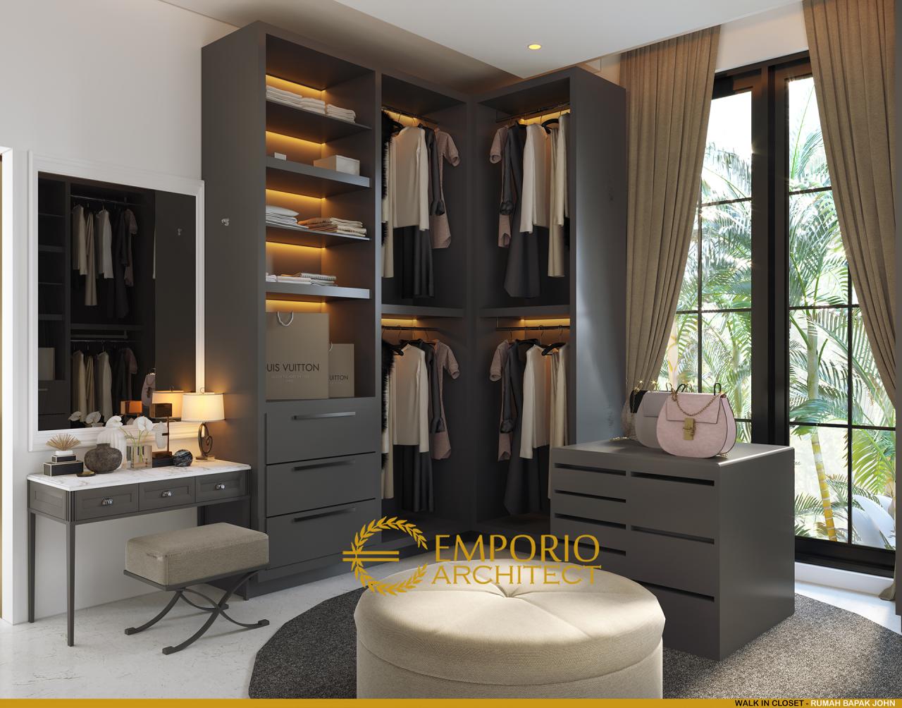 Desain Walk In Closet Rumah Modern 3 Lantai Bapak John di Jakarta 11