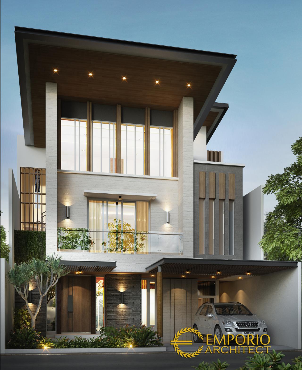 Desain Tampak Depan Rumah Modern 3 Lantai Ibu Dewi di Jakarta 1