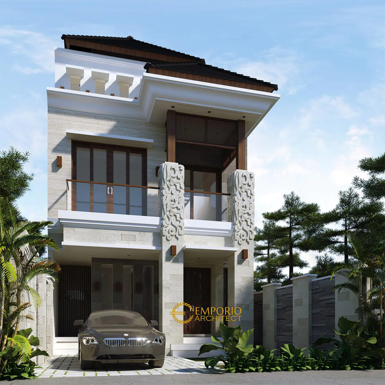 Desain Tampak Depan 2 Rumah Villa Bali 3 Lantai Bapak Naufal di Jakarta 10486
