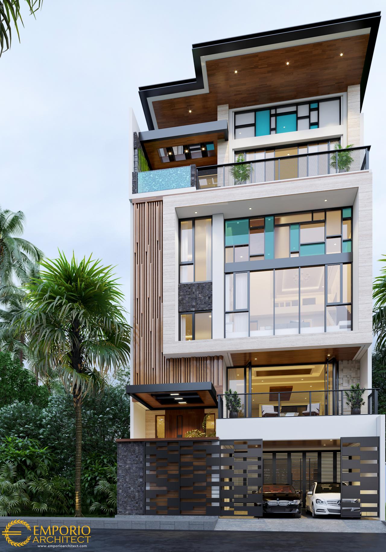 Desain Tampak Depan Rumah Modern 3 Lantai Bapak Wempie di Jakarta Utara 1