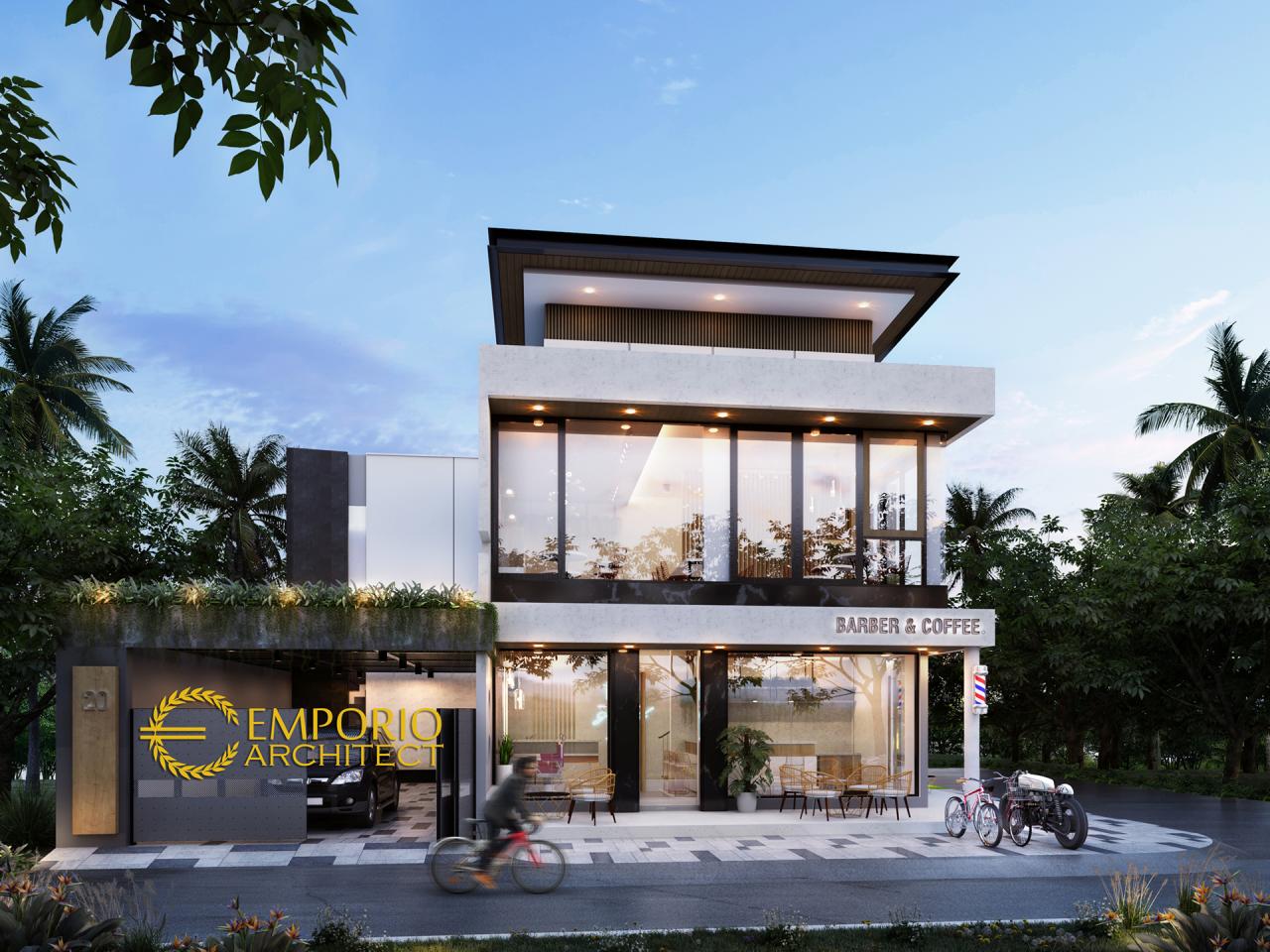 Desain Tampak Depan Rumah Kost, Barber & Coffee Shop Modern 2 Lantai Bapak Deni di Karawang, Jawa Barat 1