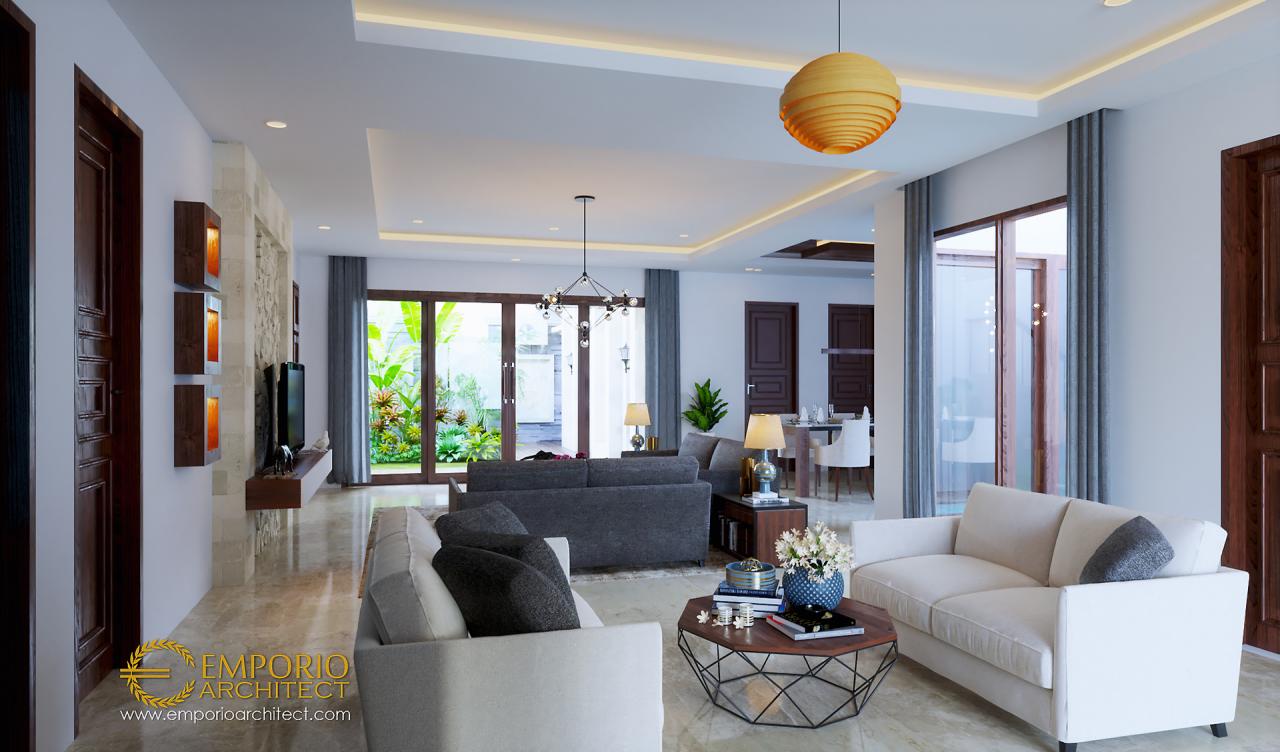 Desain Ruang Keluarga Rumah Villa Bali 1 Lantai Ibu Dhini di Medan 3