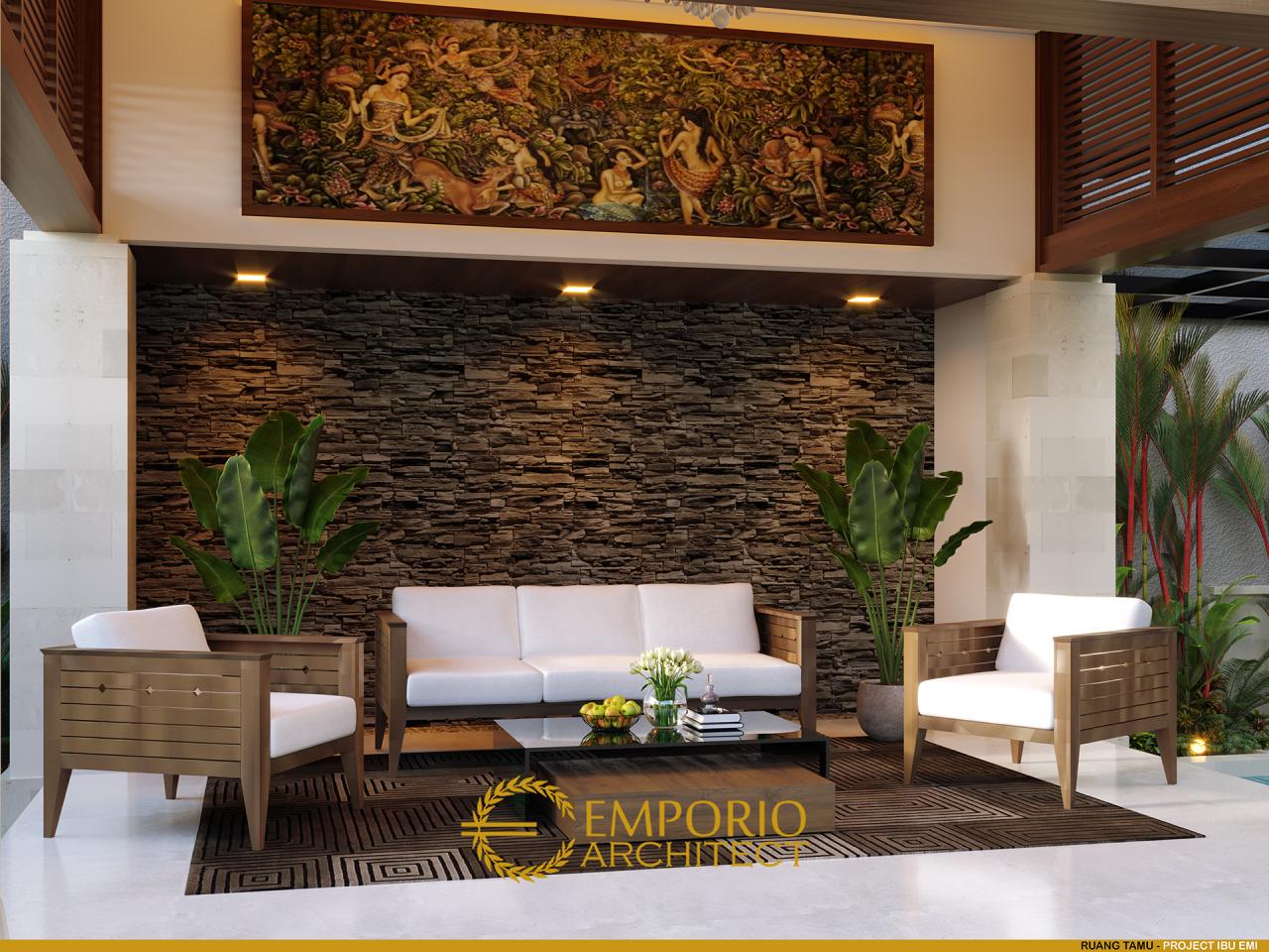 Desain Ruang Tamu Rumah Villa Bali 2 Lantai Ibu Emi di Medan, Sumatera Utara 3