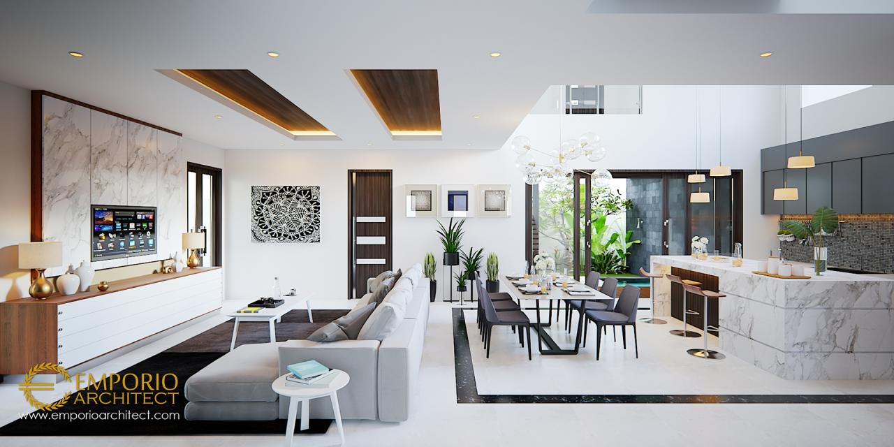 Desain Ruang Keluarga, Ruang Makan dan Dapur Rumah Modern 2 Lantai Bapak Ivan di Palembang 4