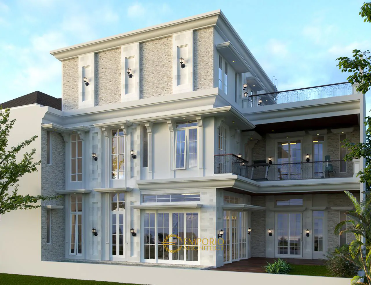 Desain Tampak Belakang Rumah Classic 3 Lantai Bapak Sinaga di Pekanbaru, Riau 9015