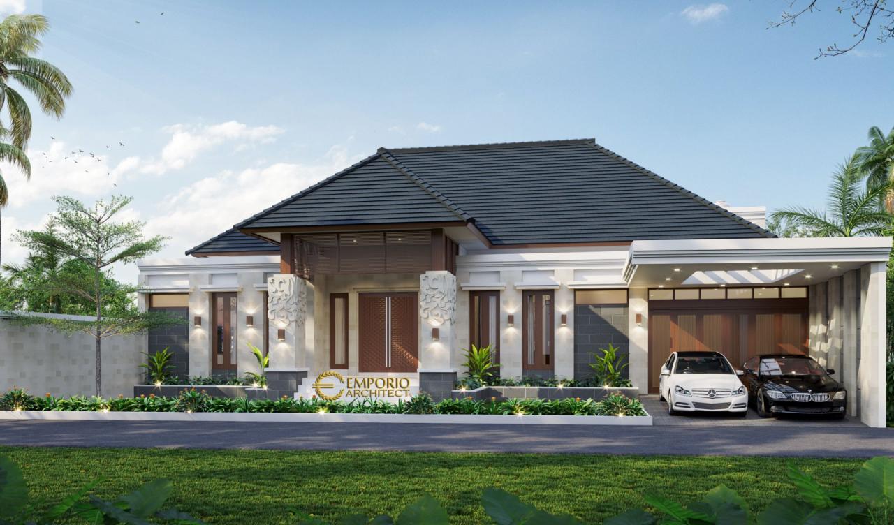 Desain Tampak Depan Rumah Villa Bali 1.5 Lantai Bapak Erik di Pekanbaru, Riau 1