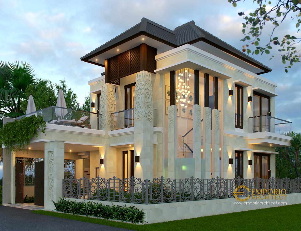 Desain Tampak Samping Rumah Villa Bali 2 Lantai Bapak Setiawan di Puncak, Bogor 2