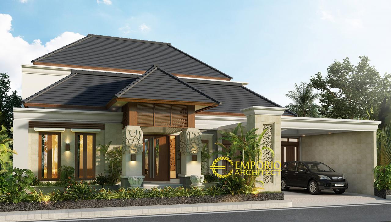 Desain Tampak Depan Rumah Villa Bali 2 Lantai Ibu Rika di Sorong, Papua Barat 1