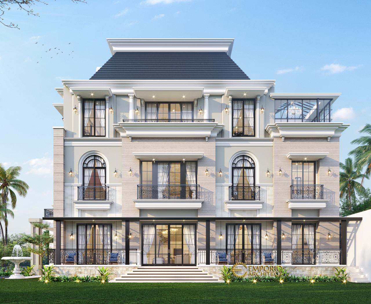 Desain Tampak Belakang 1 Rumah Classic 3 Lantai Ibu Susana di Tangerang, Banten 3