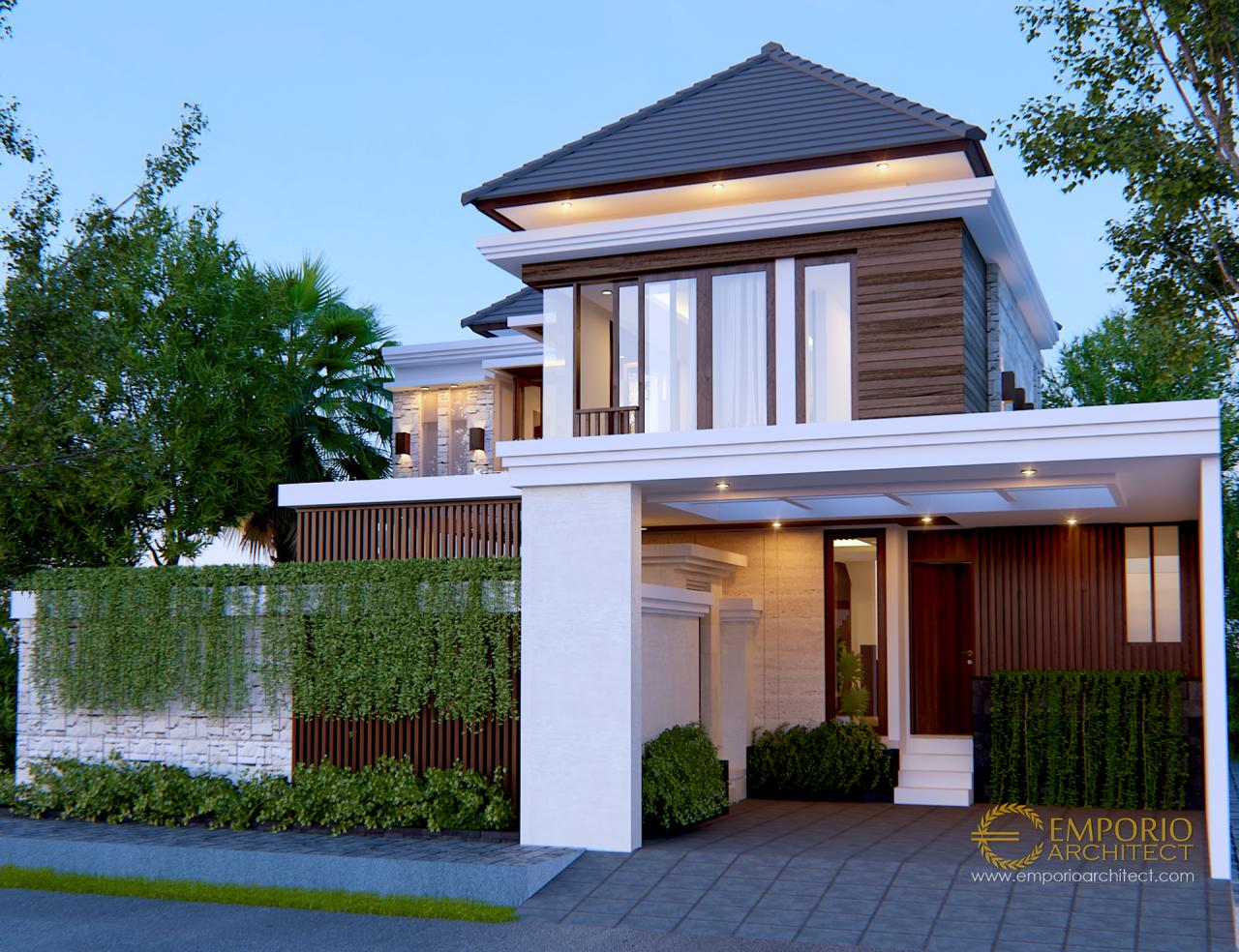 Desain Tampak Depan Rumah Villa Bali 2 Lantai Bapak Rio di Ciputat, Tangerang Selatan 1