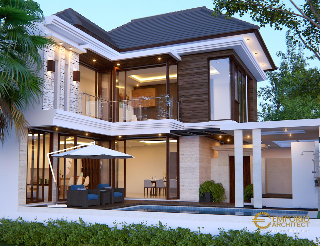 Desain Tampak Belakang Rumah Villa Bali 2 Lantai Bapak Rio di Ciputat, Tangerang Selatan 2