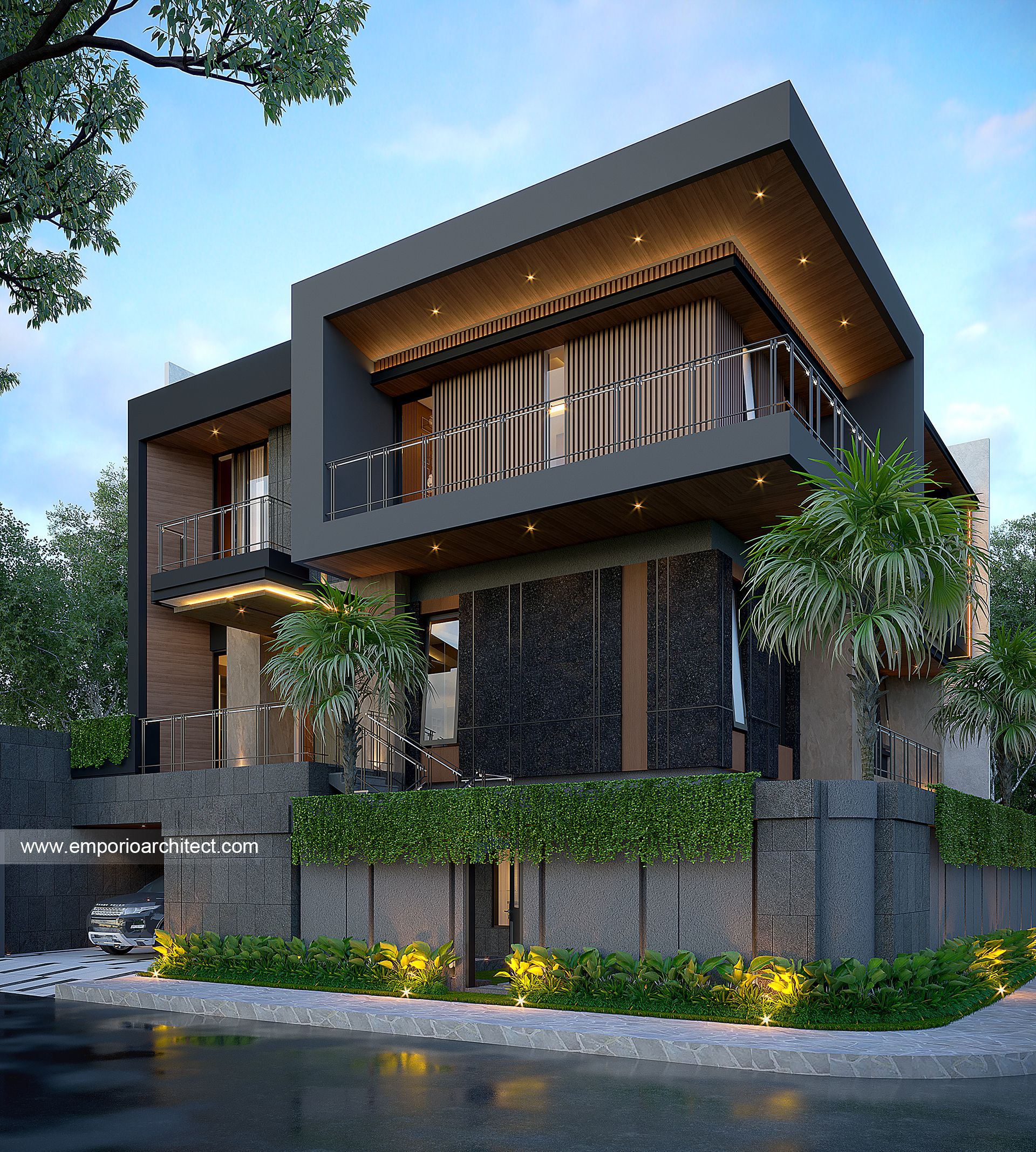 rumah modern material batu alam